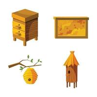 jeu d'icônes de maison d'abeille, style dessin animé vecteur