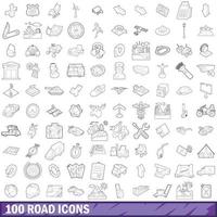 Ensemble de 100 icônes de route, style de contour vecteur