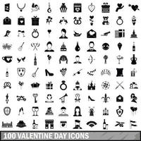 100 icônes de la Saint-Valentin, style simple vecteur