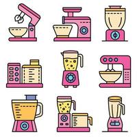icônes de robot culinaire définir le vecteur de couleur de ligne