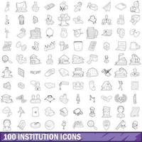 Ensemble de 100 icônes d'institution, style de contour vecteur
