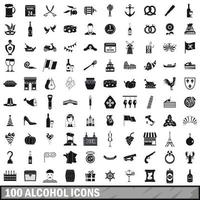 Ensemble de 100 icônes d'alcool, style simple vecteur