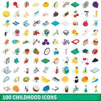 Ensemble de 100 icônes d'enfance, style 3d isométrique