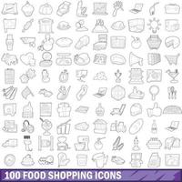 100 icônes de magasinage alimentaire, style de contour vecteur