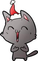 joyeux dessin animé dégradé d'un chat portant un bonnet de noel vecteur