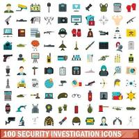 Ensemble de 100 icônes d'enquête de sécurité, style plat