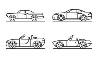 jeu d'icônes de voiture cabriolet, style de contour vecteur