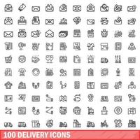 Ensemble de 100 icônes de livraison, style de contour