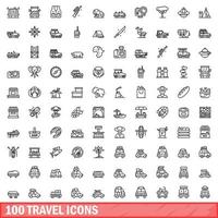 Ensemble de 100 icônes de voyage, style de contour