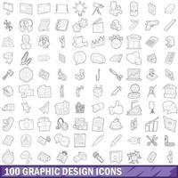 Ensemble de 100 icônes de conception graphique, style de contour vecteur