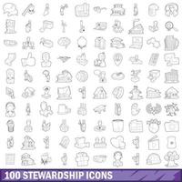 Ensemble de 100 icônes d'intendance, style de contour vecteur