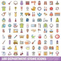 Ensemble d'icônes de 100 grands magasins, style dessin animé