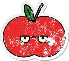autocollant en détresse d'une pomme rouge de dessin animé mignon vecteur