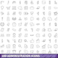 Ensemble de 100 icônes d'administration, style de contour vecteur
