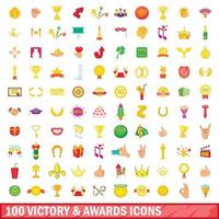Ensemble d'icônes de 100 victoires et récompenses, style dessin animé vecteur
