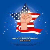 conception de la fête de l'indépendance des états-unis américains avec drapeau ondulé, main et vecteur étoile. conception de la fête de l'indépendance américaine du 4 juillet
