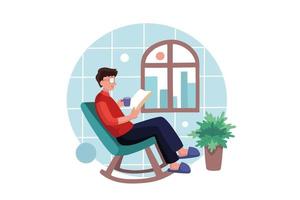 homme assis confortablement à la maison et lisant un livre vecteur