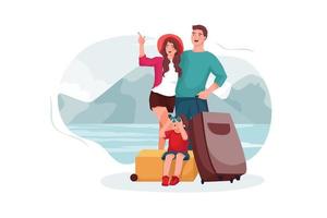 parents et fils sont allés à la destination touristique vecteur