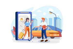 personnes utilisant le concept d'application mobile de partage de voiture de taxi de commande en ligne