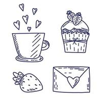 ensemble d'éléments vectoriels de doodle bleu sur l'amour avec les coeurs. fond de bonne saint valentin vecteur