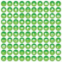 100 icônes du tour du monde définissent un cercle vert vecteur