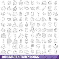 Ensemble de 100 icônes de cuisine intelligente, style de contour vecteur