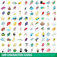 Ensemble d'icônes de 100 caractères, style 3d isométrique vecteur