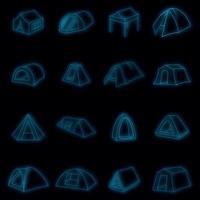 formes de tente icônes définies vecteur néon