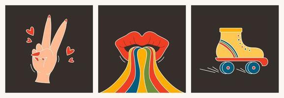 ensemble d'affiches groovy rétro 1970-1979. collection de fond trippy psychédélique de style années 70. vecteur