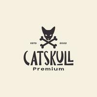 tête de chat avec des os croisés logo vintage design graphique vectoriel symbole icône illustration idée créative