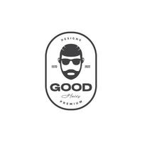 tête vintage cool homme coiffure et lunettes de soleil insigne logo création vecteur graphique symbole icône illustration idée créative