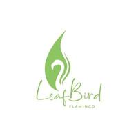 feuille verte avec flamingo logo design vecteur symbole graphique icône illustration idée créative