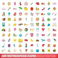Ensemble de 100 icônes de maternité, style cartoon vecteur