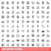 Ensemble de 100 icônes de sport, style de contour vecteur