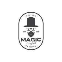 homme cool vintage avec barbe chapeau magicien logo design vecteur symbole graphique icône illustration idée créative