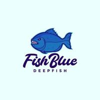 poisson bleu piranha avec dents logo design vecteur symbole graphique icône illustration idée créative