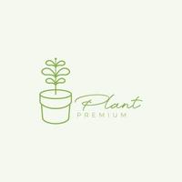 ligne verte minimaliste pots avec plante décorative maison logo design vecteur graphique symbole icône illustration idée créative