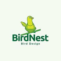 oiseau vert avec nid branche couleur logo design vecteur symbole graphique icône illustration idée créative