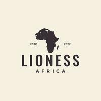 carte afrique avec lionne logo design vecteur symbole graphique icône illustration idée créative