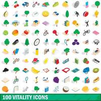 Ensemble de 100 icônes de vitalité, style 3d isométrique vecteur