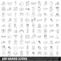 Ensemble d'icônes de 100 mains, style de contour vecteur