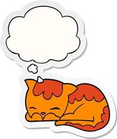 chat de dessin animé dormant et bulle de pensée comme autocollant imprimé vecteur