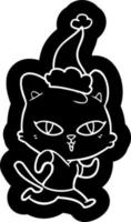 icône de dessin animé d'un chat pour une course portant un bonnet de noel vecteur