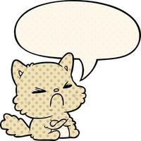 chat en colère de dessin animé mignon et bulle de dialogue dans le style de la bande dessinée vecteur