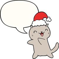 chat de noël dessin animé mignon et bulle de dialogue vecteur