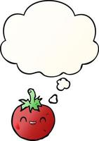 tomate de dessin animé mignon et bulle de pensée dans un style de dégradé lisse vecteur