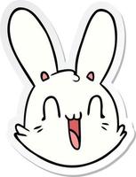 autocollant d'un visage de lapin heureux fou de dessin animé vecteur