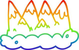 ligne de gradient arc-en-ciel dessinant des montagnes de dessin animé vecteur