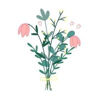 bouquet de fleurs sauvages simples style doodle vecteur isolé