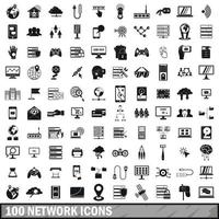 Ensemble de 100 icônes réseau, style simple vecteur